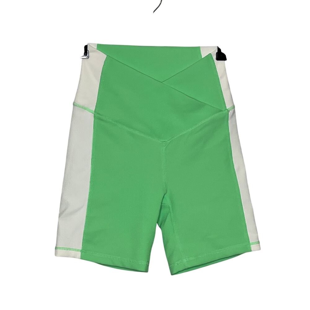 Wilo NEW Ribbed Cross Waist Bike‎ Shorts XS Neon Apple Green and White